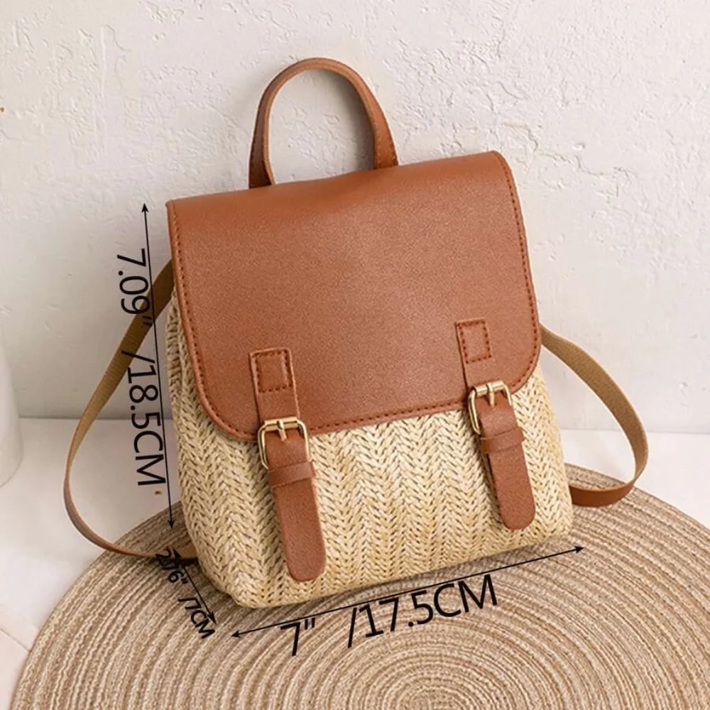 Boho Vegan Leather Straw Mini Backpack